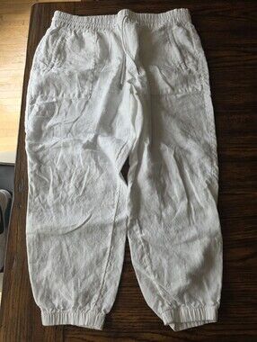 Athleta White Drawstring Linen Jogger Pants
